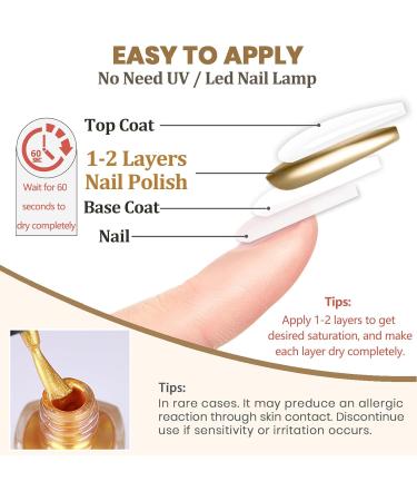 Gold Nail Polish - 3D Mirror Metallic Nail Varnish - Quick Dry Metal Effect Chrome Nail Polish - Breathable French Manicure Nail Polish Nail Paint - Non Toxic & No Need Nail Lamp - Buy Online on GoSupps.com