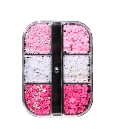 FEIlei 6 Grids 3D Flower Nail Art Charms for Acrylic Nails Supplies Rhinestones Gems