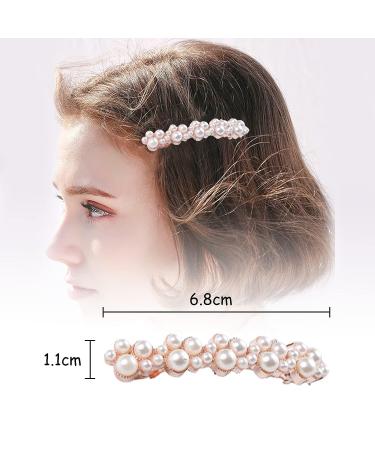 2Pcs Elegant Handmade Pearl Hair Clips | Gold Snap Barrettes for Styling | Durable Metal Alloy | 7cm x 1cm - Buy Online on GoSupps.com