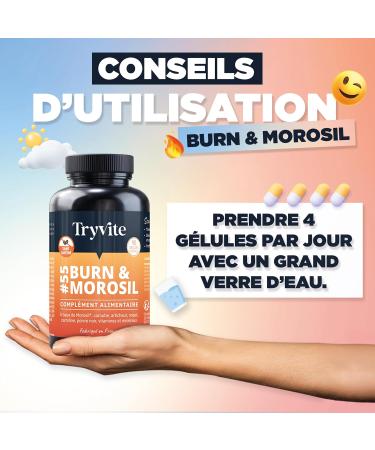 TRYVITE BURN&MOROSIL | Bruleur de Graisse Puissant | Coupe Faim Puissant et Efficace | Morosil Perte de Poids Rapide et Efficace | Minceur Homme & Femme | SANS CAFEINE 90 g lules | Fabriqu en France - Buy Online on GoSupps.com