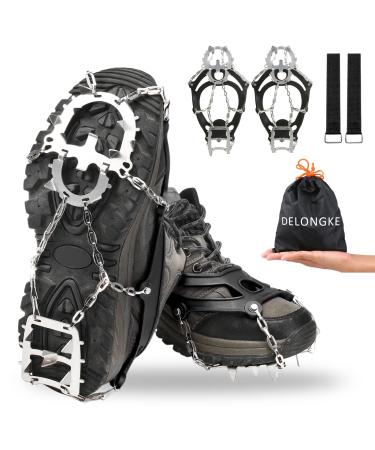Crampons Ice Cleats for Hiking Boots and Shoes, Anti Slip Walk Traction Cleats, Snow Ice Grippers 18 Spikes and Grips, Safe Protect for Hiking Climbing Fishing Mountaineering Walking, Men/Woomen /Kids Black