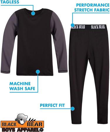 Black Bear Boys' Thermal Underwear Set - 2-Piece Base Layer Long Sleeve T-Shirt and Long Johns (Heather Grey/Black, Size 12-14) - Buy Online on GoSupps.com