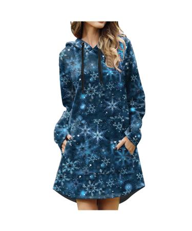 Women Christmas skirt Mini sweater hooded sweater hoodies sweat shirt sweater hooded sweater dress Christmas dress top long-sleeved shirt hooded hoodies upper part jumper autumn winter blue-h l