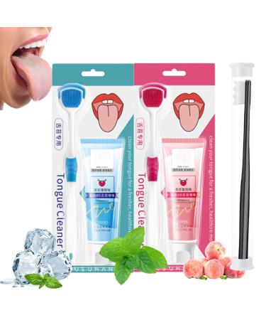 Qosnoun tongue coating cleaning gel tongues cleaning gel set probiotic tongue cleaning gel set tongue clansing gel with brush silicone scraper oral hygiene brush & tongue cleaning gel (mix-2)