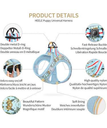 Heele Small Soft Dog Dishes & Adjustable Puppy Harness Vest | Reflective Air Mesh Control for Training & Walking - Vine Cyan XS - Buy Online on GoSupps.com