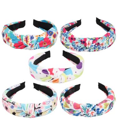 5 PCS Easter Headbands for Women Knotted Girls Bunny Flower Hair Accessory Non Slip Workout Turban Hairbands