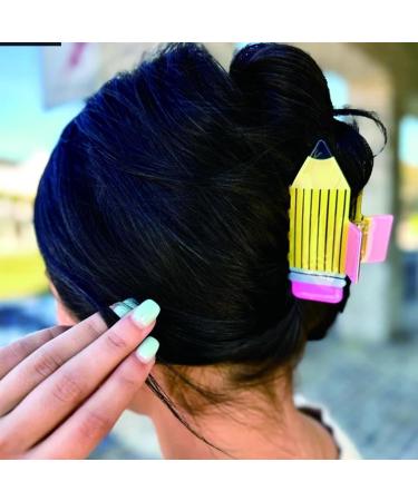 Pencil Claw Clip Fun Pencil Hair Clip Acrylic Pencil Hair Claw Clip for Women Girls Fun Teacher Hair Accessories Strong Hold Pencil Claw Clips For Thin Hair (Color : B*2) - Buy Online on GoSupps.com