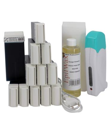 EpilWax Complete Hair Removal Waxing Kit - With 12 Azulene Wax Roll-on Cartridges Roll On Wax Heater 100 Strips and Waxing Oil Azulene 113 Piece Set - Buy Online on GoSupps.com