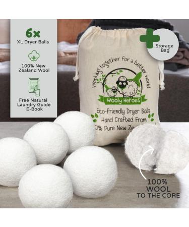 Wooly Heroes Eco-Friendly Wool Dryer Balls - 6-Pack XL Reusable Fabric Softener Natural Laundry eBook Included - Buy Online on GoSupps.com