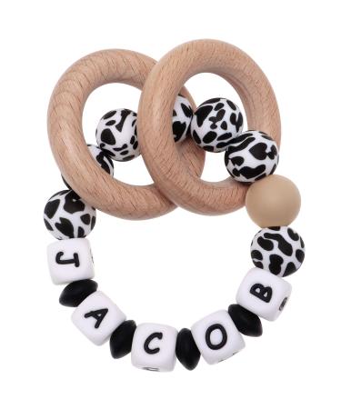 Munchewy Personalized Teether Rattle with Name(Cow Print)