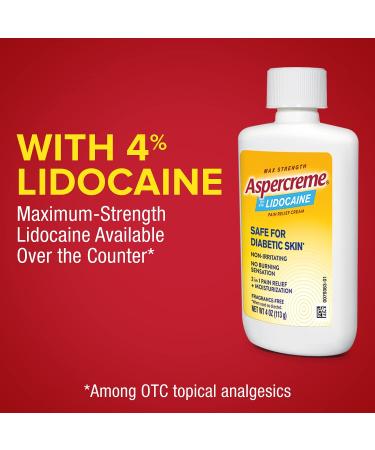 Aspercreme Pain Relief Foot Cream - 4% Lidocaine Max Strength, Fragrance-Free, 4 oz - Buy Online on GoSupps.com