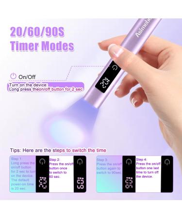 Asimebesty UV Lamps for Gel Nails Mini Handheld UV LED Nail Lamp with Stand Portable Rechargeable Nail Dryer with LED Screen 20/60/90S Timer Flash Cure UV Nail Lamp for Fast Drying Violet - Buy Online on GoSupps.com
