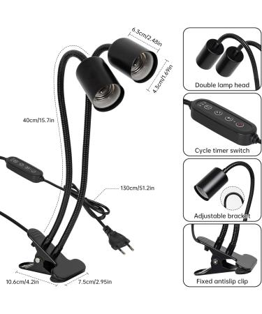 Ayuanb Reptile Heat Lamps Dual Head UVA UVB Heating Lamp with Cycle Timer Dimmable Basking Spot Lamp with Clip for Turtle Tortoise Lizard Snake Bearded Dragon and More 3 Bulbs(50W) Included - Buy Online on GoSupps.com