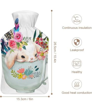 Rabbit Flower Hot Water Bottle with Plush Cover | Hand Warmer for Adults & Children | 26.5x15.3cm | International Shipping Available - Buy Online on GoSupps.com