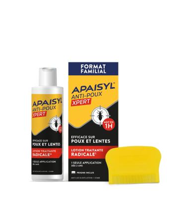 APAISYL Lotion Anti-Poux Xpert Tue 100% des Poux et des Lentes en 1 heure 1 seule Application Micro-Emulsion brevet e Peigne Offert 200ml 200 ML
