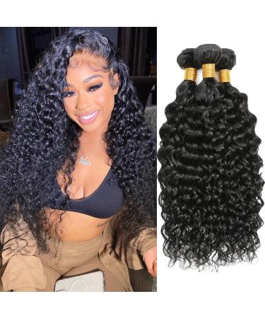Brazilian Water Wave Bundles Human Hair 10A Unprocessed Virgin Hair (20 22 24 Inch) 3 Bundles Wet and Wavy Human Hair Bundles Hair Extensions for Black Women Natural Color Water Wave Bundles 20 22 24