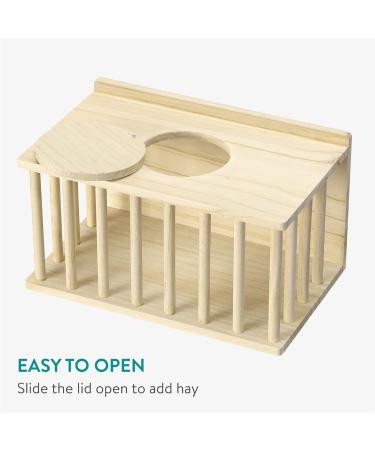 Navaris Wooden Hay Feeder for Small Pets - Rabbit and Guinea Pig Hay Rack - Natural Pine Wood Pet Hay Holder with Sliding Lid - Keeps Hay Tidy and Organised - Buy Online on GoSupps.com