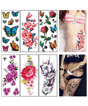 12 Sheets Flower Temporary Tattoos: 3D Butterfly Rose, Sexy Fake Tattoo Stickers for Women - Waterproof Body Art with Colored Floral Designs - Buy Online on GoSupps.com
