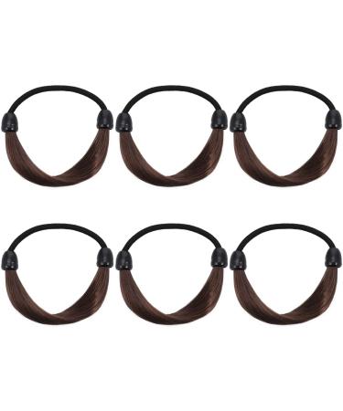 VALICLUD 6pcs Wig Hair Ties Synthetic Wig Ponytail Holder Elastic Rubber Band Hair Ropes Hairpiece Hair Accessories for Women Girls Daily Christmas (Brown)