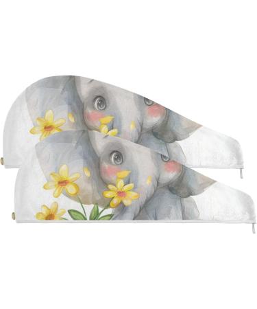 Buy Cute Baby Elephant Hair Towels - Super Absorbent & Quick Dry 2 Pack for Women & Girls - Buy Online on GoSupps.com