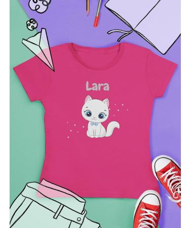 Personalized Gift T-Shirt for Girls - Cute Cat Motif Cat Design by Shirtracer - Fuchsia 01 - Buy Online on GoSupps.com