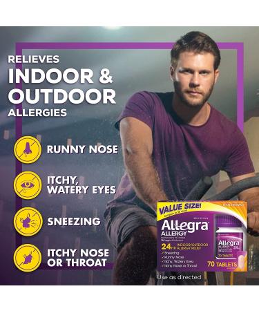 Allegra Allergy 24 Hour Tablets 180 mg Each Long-Lasting Fast-Acting Antihistamine for Noticeable Relief from Indoor and Outdoor Allergy Symptoms (70 Count) (Pack of 2) - Buy Online on GoSupps.com