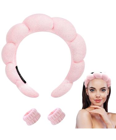 yucca Sponge Spa Headband  Terry Cloth Headband  Bubble Headband for Washing Face  Makeup Headband  Fluffy Skincare Headband  Puffy Headband for Women (Pink) 1 pink