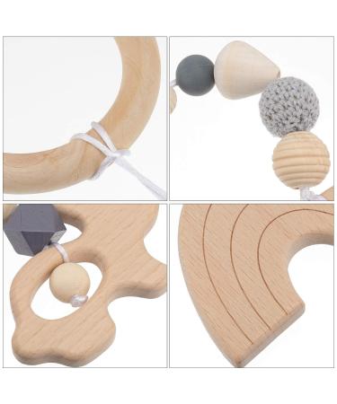 ABOOFAN 12 Pcs Baby Gym Wooden Teething Toys Set - Grey Wood Rings - 28x8cm - Baby Wood Toys - Buy Online on GoSupps.com