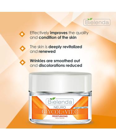 Bielenda Neuro Glicol - Moisturising Face Cream - Wrinkles Are Smoothed Out And Discolorations Reduced + Vit. C - Moisturizing Face Cream Day Spf 20 50 ml - Buy Online on GoSupps.com