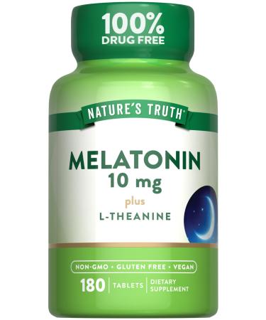 Nature's Truth Melatonin Tablets | 10mg | 180 Count | with L-Theanine | 100% Drug Free Supplement for Adults | Vegan Non-GMO & Gluten Free Supplement