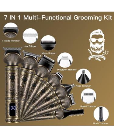 Scttomon 7-in-1 Beard Trimmer Kit - Professional Zero Gapped T-Blade, Electric Shaver, Nose & Body Trimmer for Men - Cordless Grooming Kit - Buy Online on GoSupps.com
