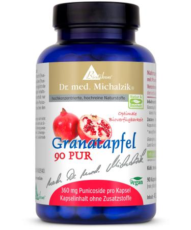 Biotikon Michalzik Pack of 90 Pure Pomegranate Capsules Dr. Med. Michalzik - 400 mg per capsule - Punica Garnet Extract 360 mg - Pure Punicosides - No Additives BIOTIKON