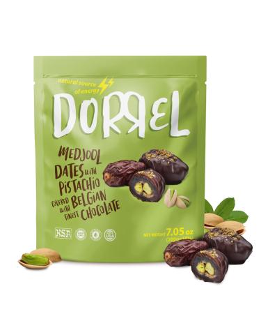Dorrel Belgian Dark Chocolate Covered Medjool Dates Stuffed with Pistachios, Nutritious and Tasty Dark Chocolate Pistachio Nuts, High-Energy Snack, Non-GMO, Kosher, 1 Pack