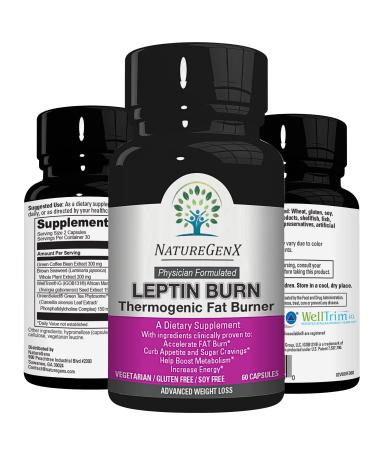 NatureGenX Leptin Burn - Thermogenic Fat Burner Appetite Suppressant Energy Booster & Metabolism Booster for Weight Loss - Diet Pills That Work Fast for Women & Men - 60 Slim Pills Gluten Free