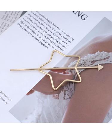 Dervivea Minimalist Star Hair Sticks Pins Gold Hair Bun Star Holder Hair Fork Clip Hollow Hair Bun Stick Metal Geometry Hairpins Bun Accessories for Women and Girl Headdress - Buy Online on GoSupps.com