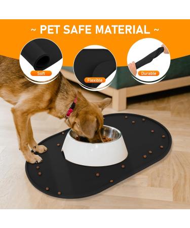 Ldyoen Silicone Dog Bowl Underlay & Cat Feed Mat - Waterproof Slip-Resistant Large 48x30cm - Ideal for Dogs & Cats - Black - Buy Online on GoSupps.com
