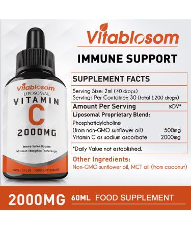 High Absorption Liposomal Vitamin C 2000mg Liquid - Immune System & Antioxidant Support - 2 Bottles - 60ML (2.02 Fl Oz) Each - Buy Online on GoSupps.com