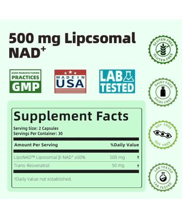 HappieVita Liposomal NAD+ with Resveratrol - NMNH Supplement Alternative - High Purity NAD Supplement for Anti-Aging Energy Focus - 60 Capsules - Buy Online on GoSupps.com