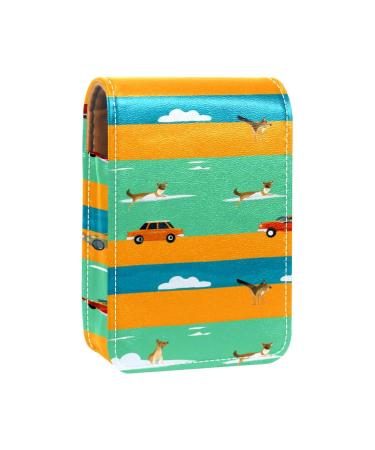 Lipstick Case Leather Lip Gloss Lipstick Organizer with Mirror Mini Lipstick Holder Bag Blue Yellow Green Striped Fox L652x0pknn