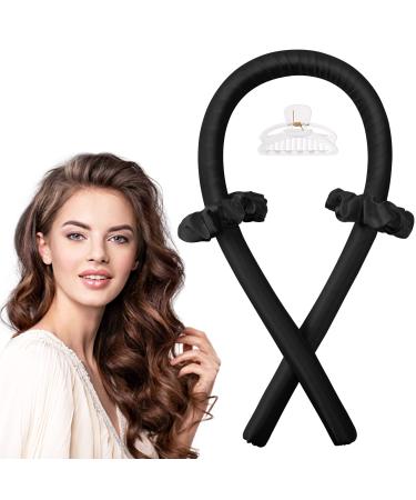 Heatless Curling Rod Headband  IENIN Heatless Hair Curler No Heat Hair Curlers to Sleep in Curl Ribbon with Scrunchies Hair Clips Overnight Hair Curlers Hair Roller for Women Long Hair Styling Tools A-Black