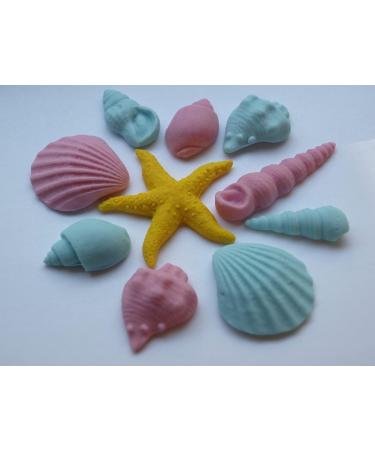 Rainbow Cake Toppers 10x Edible Seashells Little Mermaid Beach Party Fondant Cake Toppers Pink Blue Yellow (RCT-0142) - Buy Online on GoSupps.com