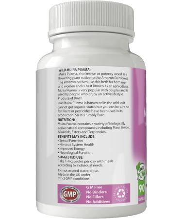 Wild Harvested Vegan Muira Puama 90 Capsules - 100% Natural, Gluten Free, GM Free - Buy Online on GoSupps.com