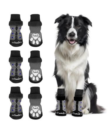 SlowTon Anti-Slip Dog Socks Paws Stop Licking - 3 Pairs Pet Paw Protector Dog Boots Socks for Dogs Adjustable Dog Socks with Grips Dog Slippers for Injured Paws Hardwood Floors Indoor Outdoor Walking L Black(3 Pairs)
