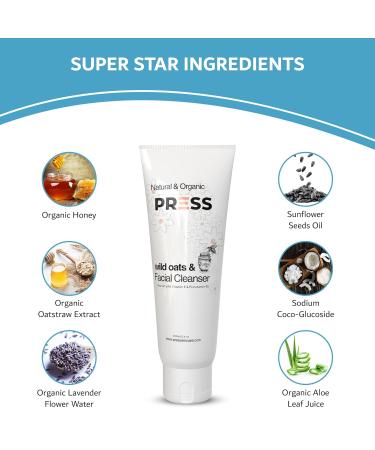 PRESS Wild Oats & Honey Facial Cleanser - Gentle 3.4 oz Natural Cleanser for All Skin Types - International Shipping Available - Buy Online on GoSupps.com