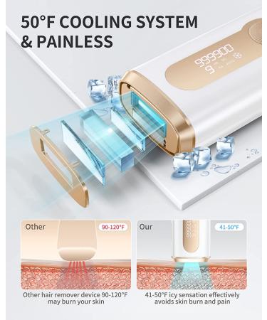 AMOTAOS IPL Hair Removal Laser with Cooling - 3-in-1 At-Home Device for Women and Men - 999900 Flashes - 9 Levels - Permanent Hair Removal - Face, Armpit, Arm, Bikini, Leg - White&Gold - Buy Online on GoSupps.com