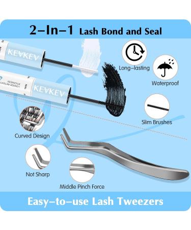 KevKev Eyelash Extension Kit - 120pcs Individual Lashes, Bond & Seal - DIY D-Curl Cluster Lashes - Ocean D-Mix (10-16mm) with Tweezers - for Eyelash Extensions - Buy Online on GoSupps.com