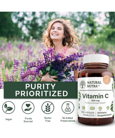 Natural Nutra Vitamin C 500mg Supplement - Immune & Heart Health Support - Youthful Skin & Overall Wellness - 100 Vegan Tablets - Buy Online on GoSupps.com