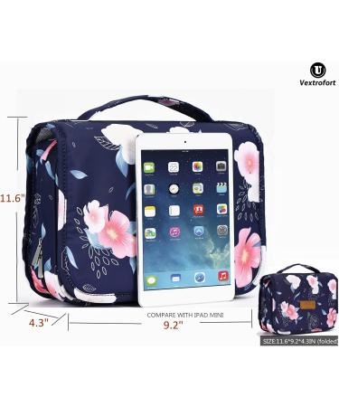 Women's Large Hanging Travel Toiletry Bag - Water-Resistant Makeup Organizer for Cosmetics/Brushes (Blue Flower) - Buy Online on GoSupps.com