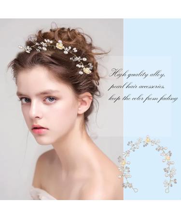 Flower Bride Wedding Headdress | Elegant Hair Jewelry for Women & Girls - Gold Floral Headband - Buy Online on GoSupps.com