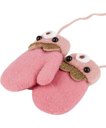 Infant Toddlers Winter Mittens with Cute Cartoon Design - Dual Layers Plush Padded Knitted Gloves for Baby Girls Boys 0-3 Years - Light Watermelon Red - Buy Online on GoSupps.com